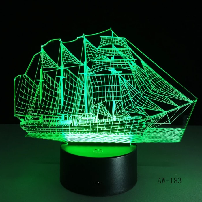 Vitorlás Hajó 7 színű 3D led lámpa