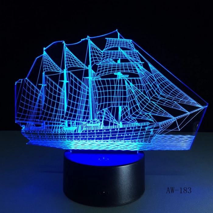 Vitorlás Hajó 7 színű 3D led lámpa