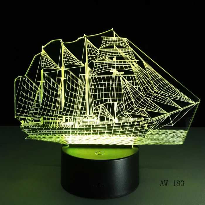 Vitorlás Hajó 7 színű 3D led lámpa