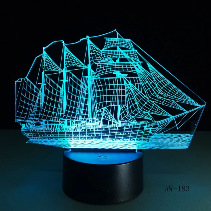 Vitorlás Hajó 7 színű 3D led lámpa