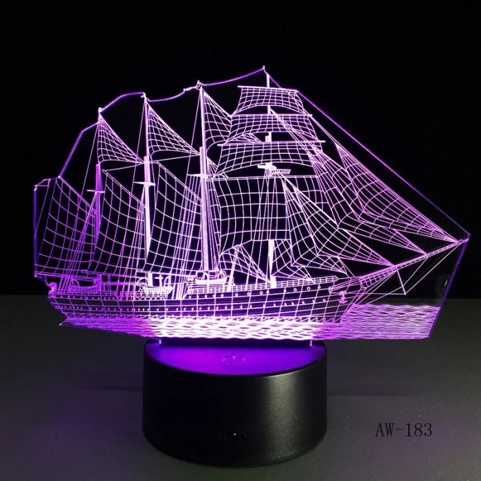 Vitorlás Hajó 7 színű 3D led lámpa