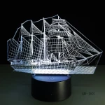 Vitorlás Hajó 7 színű 3D led lámpa