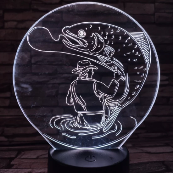 Horgász a kifogott hallal 7 színű 3D led lámpa