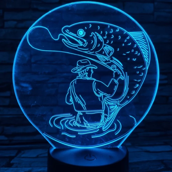 Horgász a kifogott hallal 7 színű 3D led lámpa