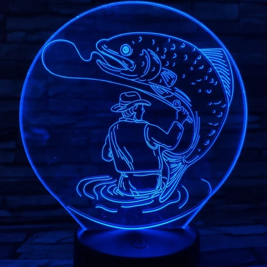 Horgász a kifogott hallal 7 színű 3D led lámpa