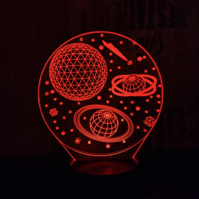 Bolygók 3D 7 színű led lámpa