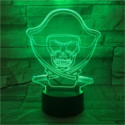 Kalóz halálfej 7 színű 3D led lámpa