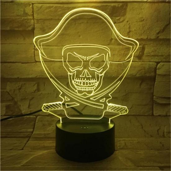 Kalóz halálfej 7 színű 3D led lámpa