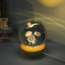 Kristálygömb Medúza 7 színű 3D LED lámpa