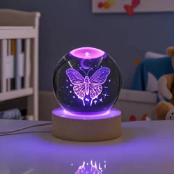 Kristálygömb Pillangó 7 színű 3D LED lámpa