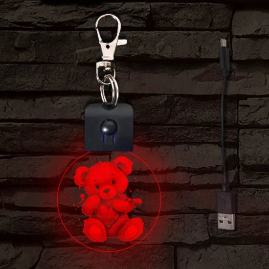 Maci szívvel világító LED-s kör alakú kulcstartó