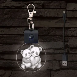 Panda szerelem LED-es kör alakú kulcstartó