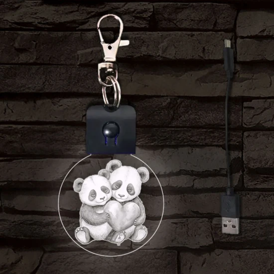 Panda szerelem LED-es kör alakú kulcstartó