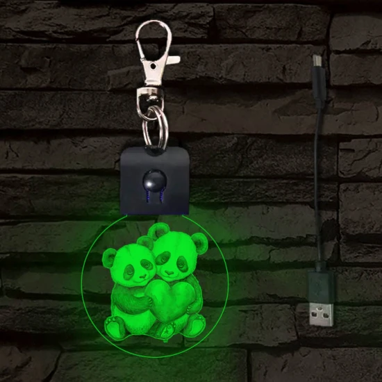 Panda szerelem LED-es kör alakú kulcstartó