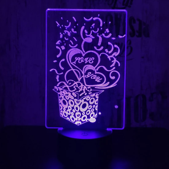 Love you ajándék doboz 7 színű 3D led lámpa