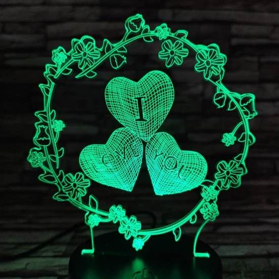 Szív virág 7 színű  3D led lámpa