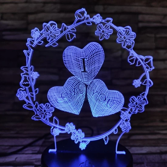 Szív virág 7 színű  3D led lámpa