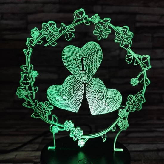 Szív virág 7 színű  3D led lámpa
