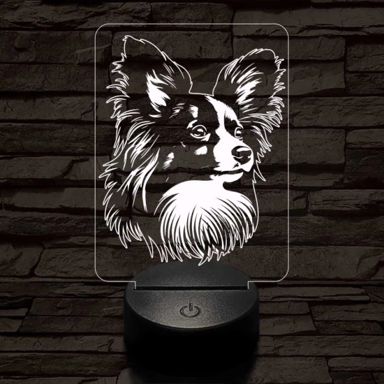 Papillon kutya 7 színű 3D led lámpa