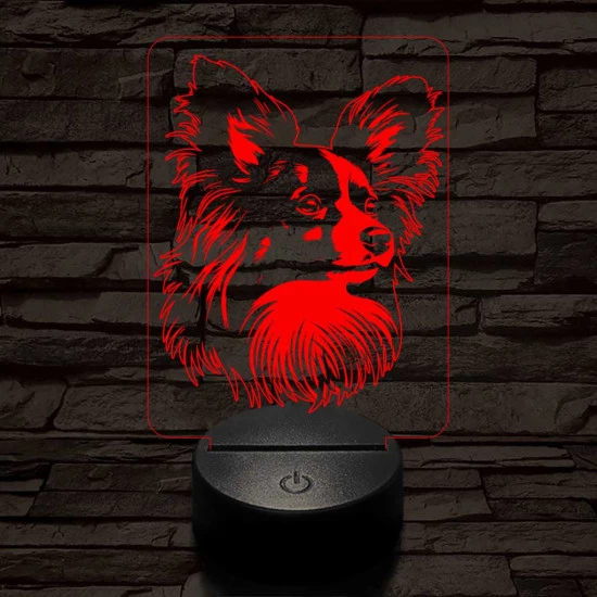 Papillon kutya 7 színű 3D led lámpa