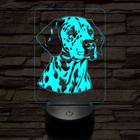 Dalmata-fej, 7 színű 3D led lámpa