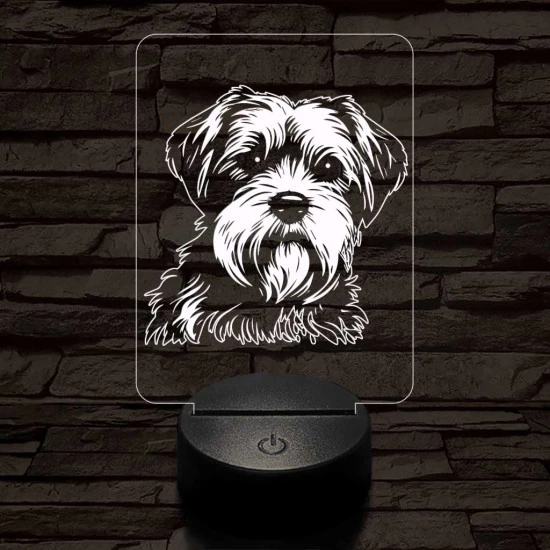 Dandie dinmont terrier-fej, 7 színű 3D led lámpa