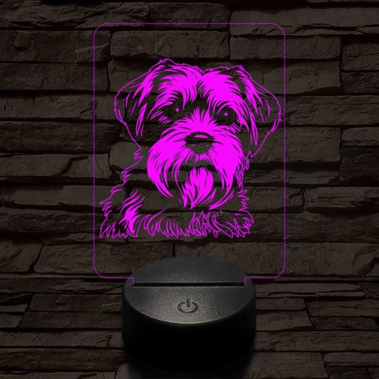 Dandie dinmont terrier-fej, 7 színű 3D led lámpa