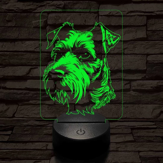 Airedale terrier-fej 7 színű 3D led lámpa