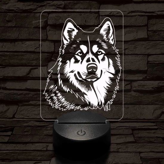 Alaszkai malamut-fej 7 színű 3D led lámpa