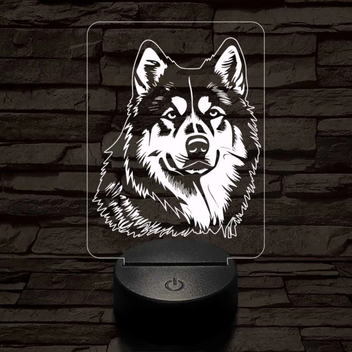 Alaszkai malamut-fej 7 színű 3D led lámpa
