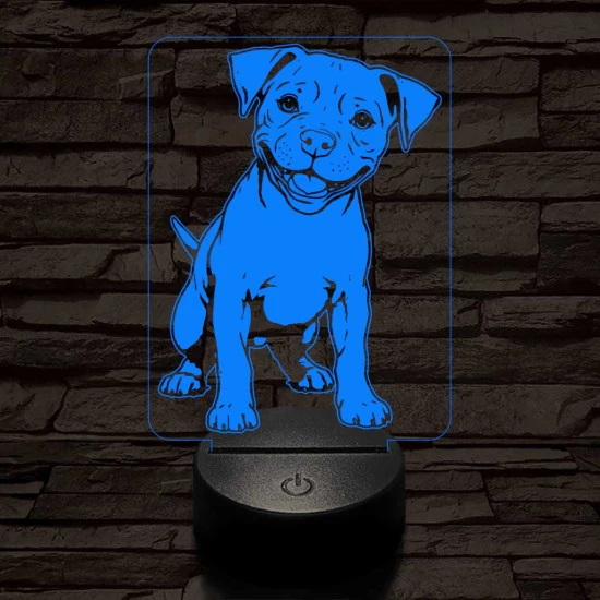 Amerikai pitbull kölyök-fej 7 színű 3D led lámpa