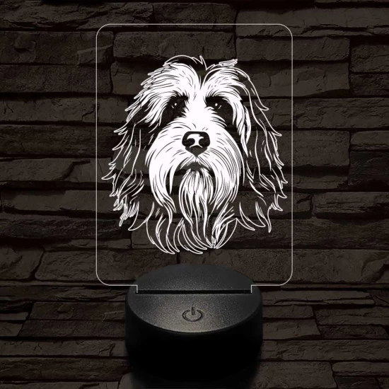 Szakállas collie-fej 7 színű 3D led lámpa