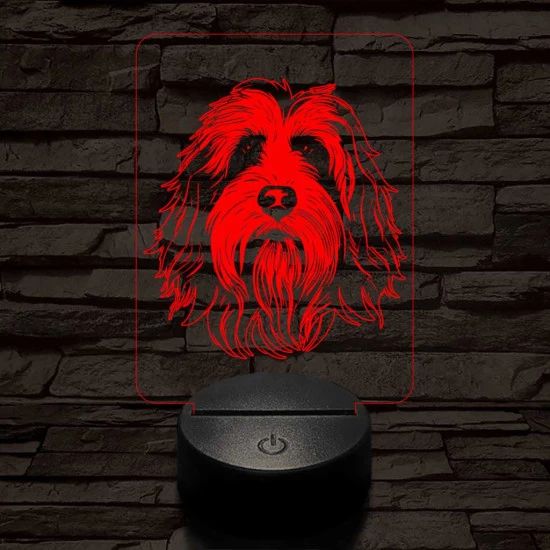 Szakállas collie-fej 7 színű 3D led lámpa