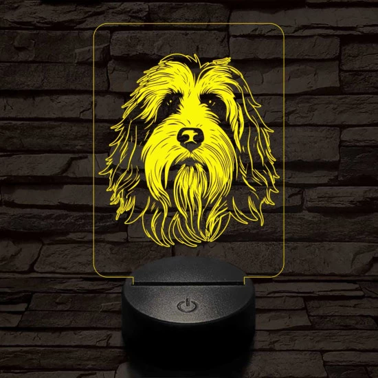 Szakállas collie-fej 7 színű 3D led lámpa