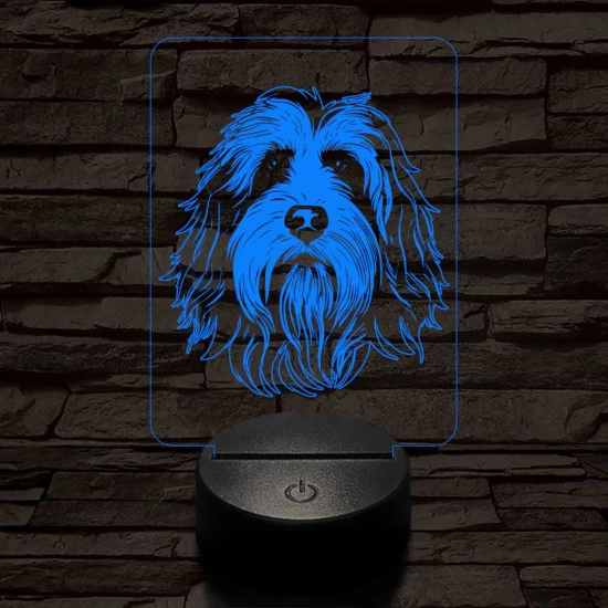 Szakállas collie-fej 7 színű 3D led lámpa