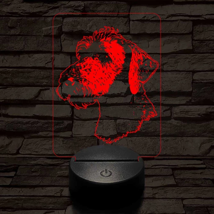 Bedlington terrier-fej 7 színű 3D led lámpa