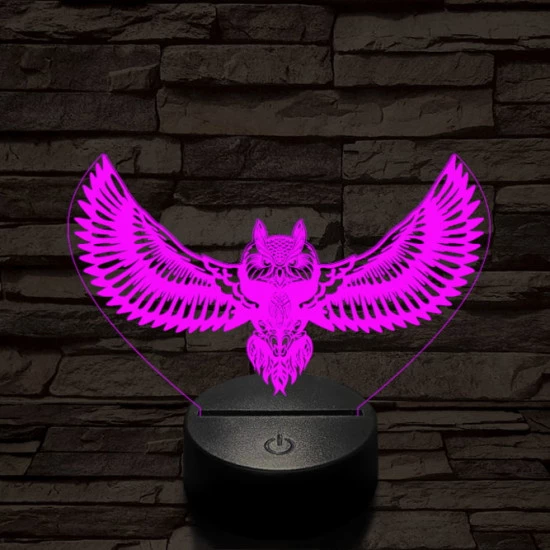 Bagoly repül 7 színű 3D led lámpa
