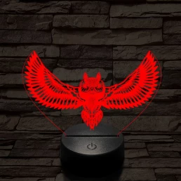 Bagoly repül 7 színű 3D led lámpa
