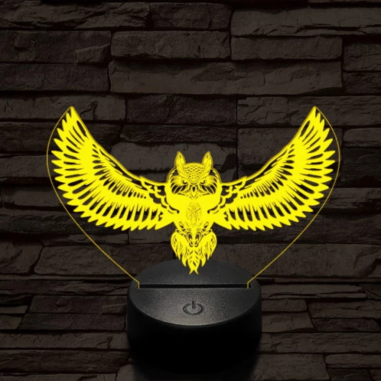 Bagoly repül 7 színű 3D led lámpa