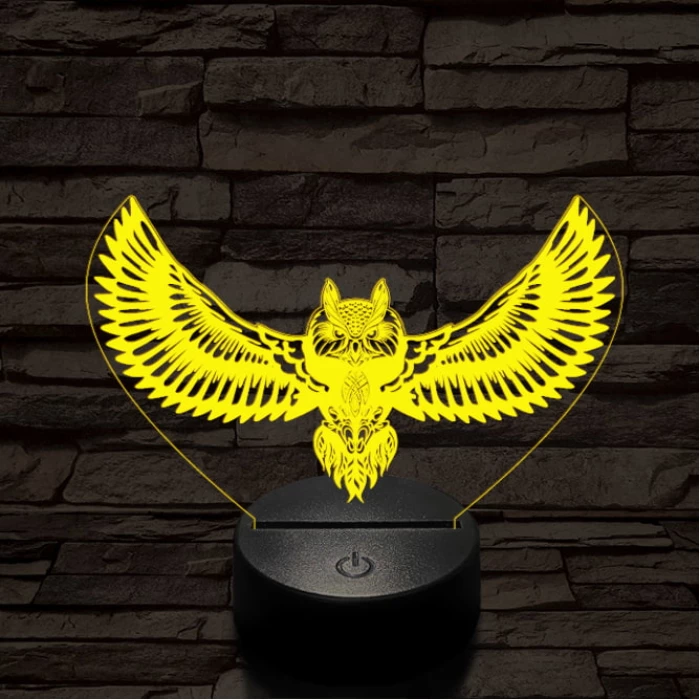 Bagoly repül 7 színű 3D led lámpa
