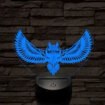Bagoly repül 7 színű 3D led lámpa