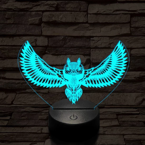 Bagoly repül 7 színű 3D led lámpa