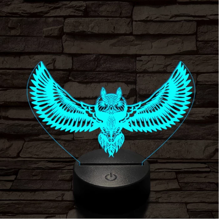 Bagoly repül 7 színű 3D led lámpa