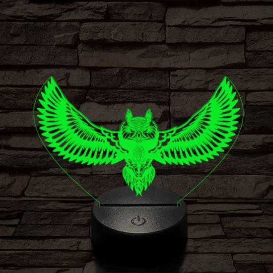 Bagoly repül 7 színű 3D led lámpa