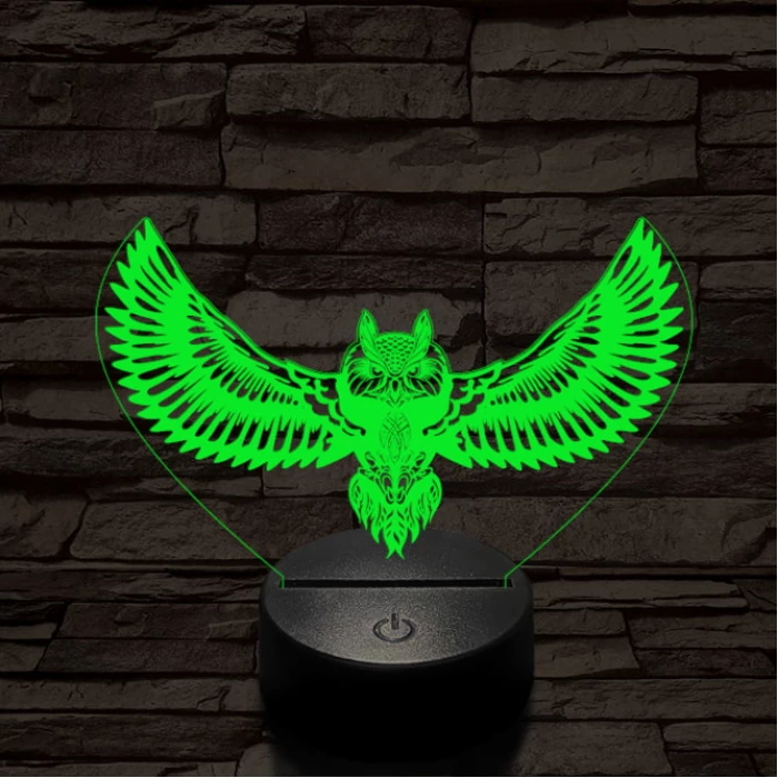 Bagoly repül 7 színű 3D led lámpa