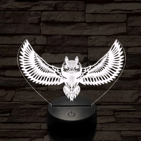 Bagoly repül 7 színű 3D led lámpa