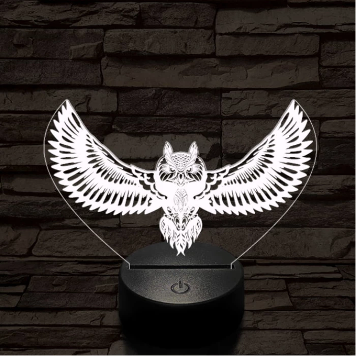 Bagoly repül 7 színű 3D led lámpa
