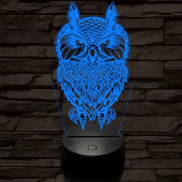 Bagoly vadász 7 színű 3D led lámpa