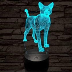 Álló cica 7 színű 3D led lámpa