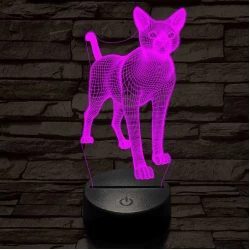 Álló cica 7 színű 3D led lámpa
